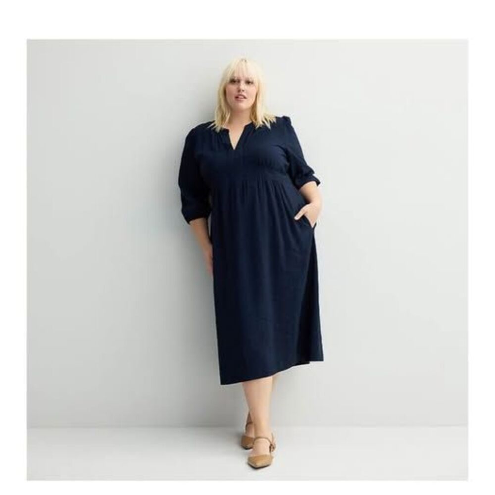3X Plus Size Nine West Puff Sleeve Fit & Flare Midi Dress